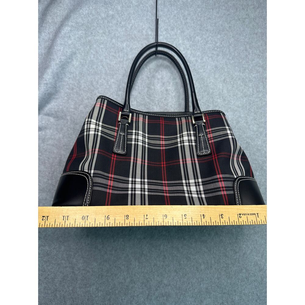 Tartan Plaid Top Handle Satchel Tote Trim Black Red - Picture 9 of 12